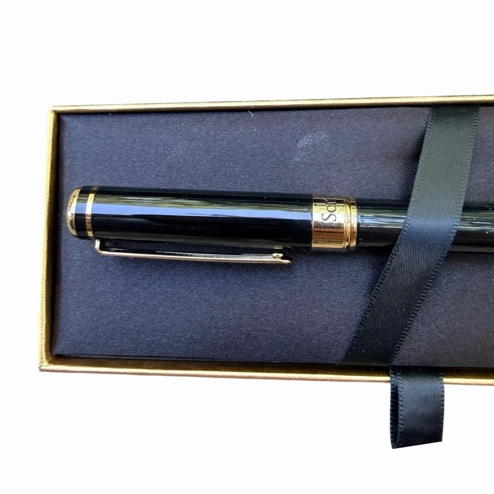 Scriveiner Black Lacquer Ballpoint Pen - Stunning Luxury Pen with 24K Gold Finis